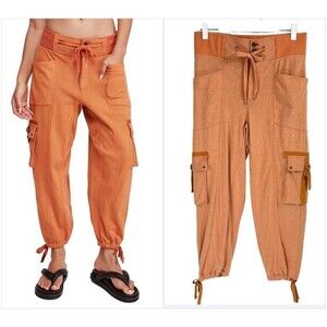 Free People Jogger Pant Women Small Orange Semi Charmed Cargo Pockets High Waist